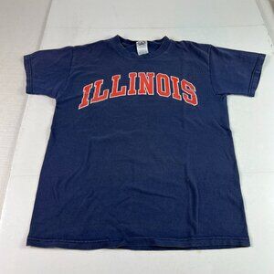 Y2K Illinois Fighting Illini Shirt Youth Small Blue Faded Logo Short Sleeve Tee